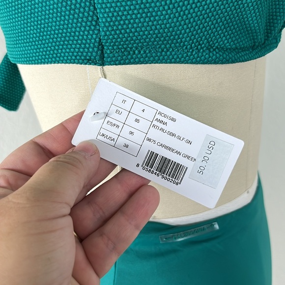 Calzedonia Bikini Top Waffle Tie Teal Underwire Scoop Canotta Anna - Picture 6 of 9